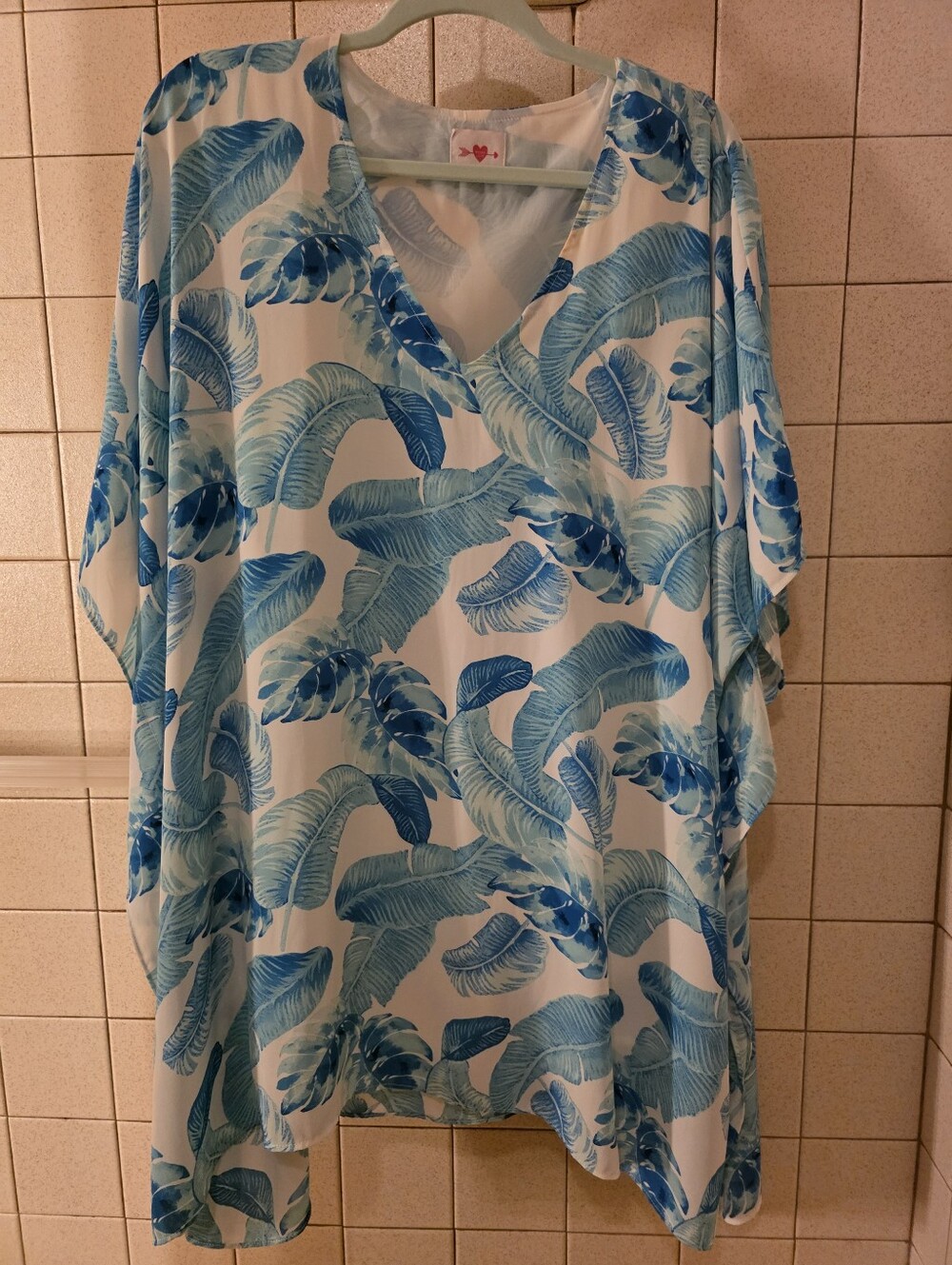 BUDDY LOVE Blue Leaf Print V-Neck Kaftan Tunic Top